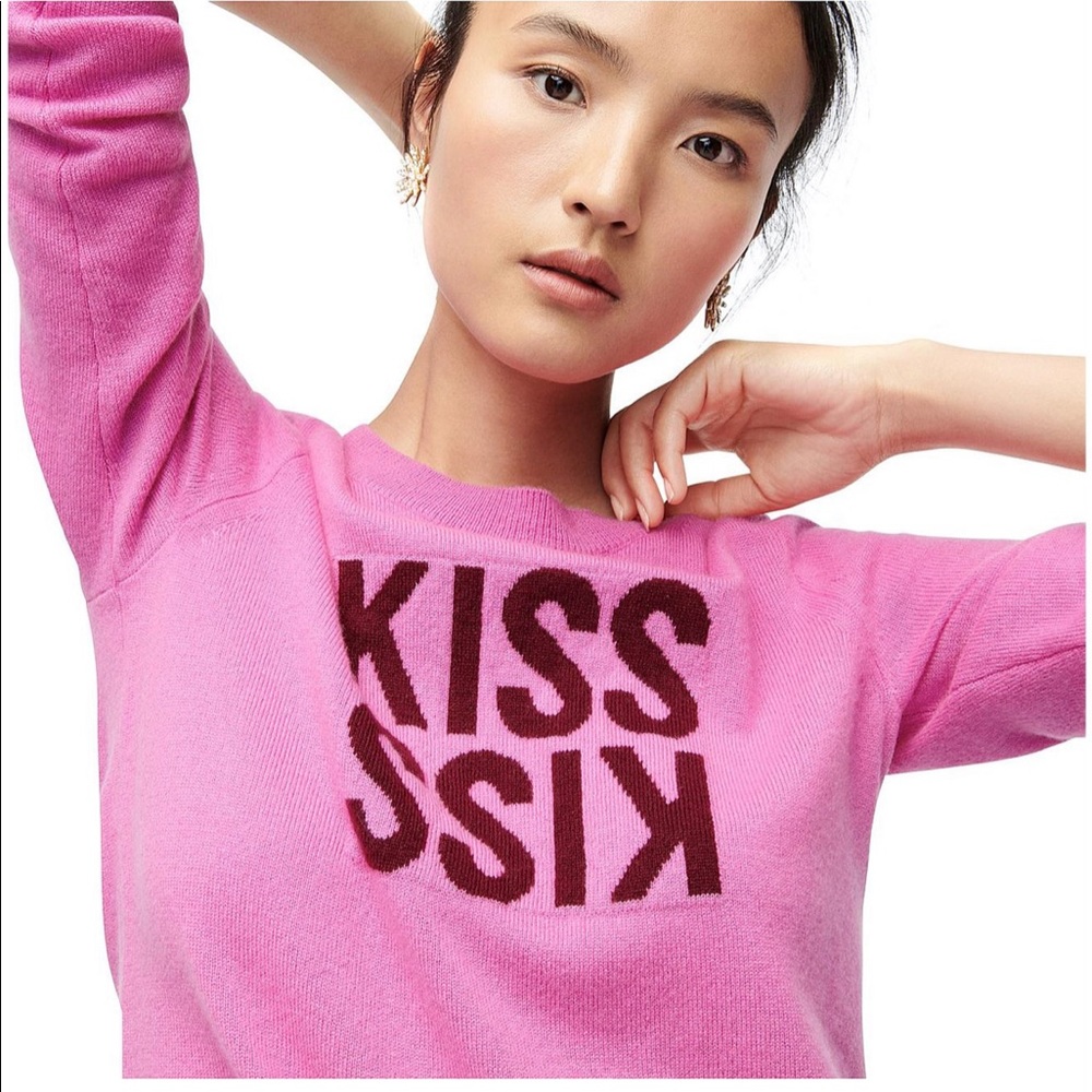J. Crew Pink Cashmere Sweater with Kiss Kiss in Wine